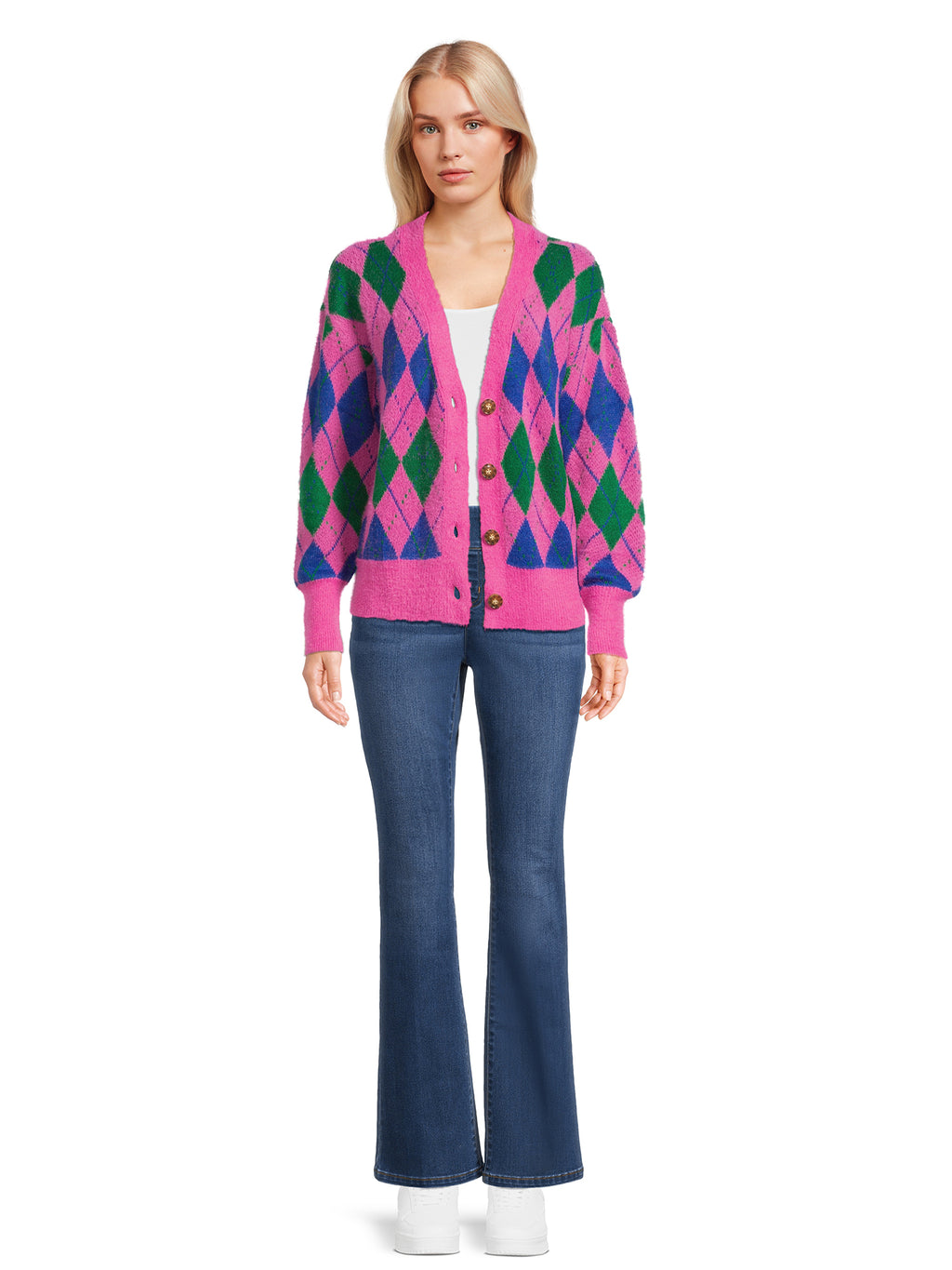 Women's V-Neck Cardigan Sweater with Long Sleeves Z5462
