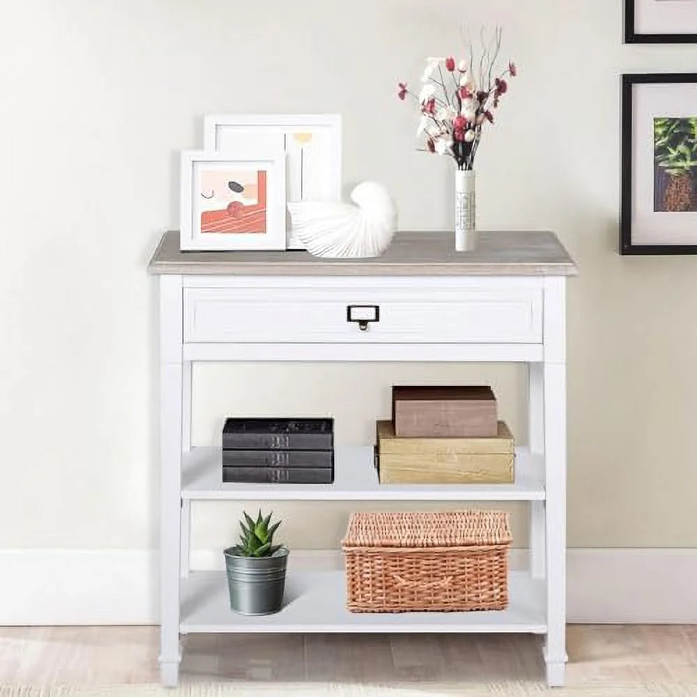 Skinny Console Table with Drawer and Shelves Grey Z704908