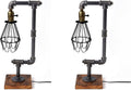 Pack of 2 Steampunk Table Lamp with Wood Base Iron Retro Lighting T187530