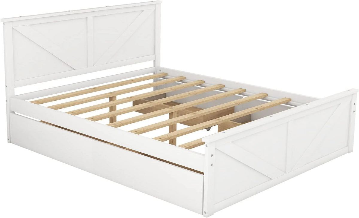 White Queen Size Platform Bed with 4 Drawers A428