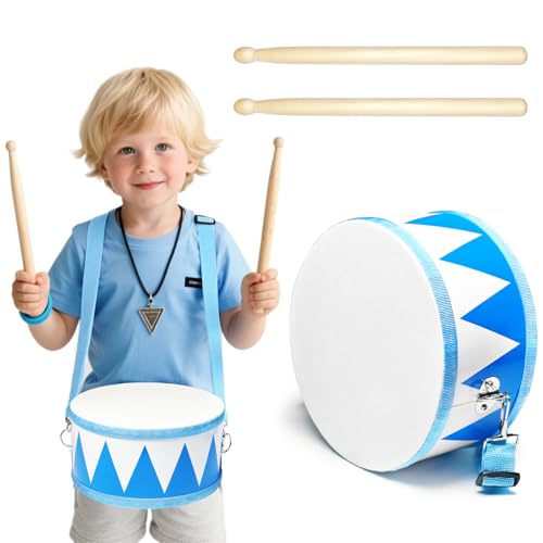 8" Wooden Kids Drum Set with Adjustable Strap and 2 Drumsticks O1273