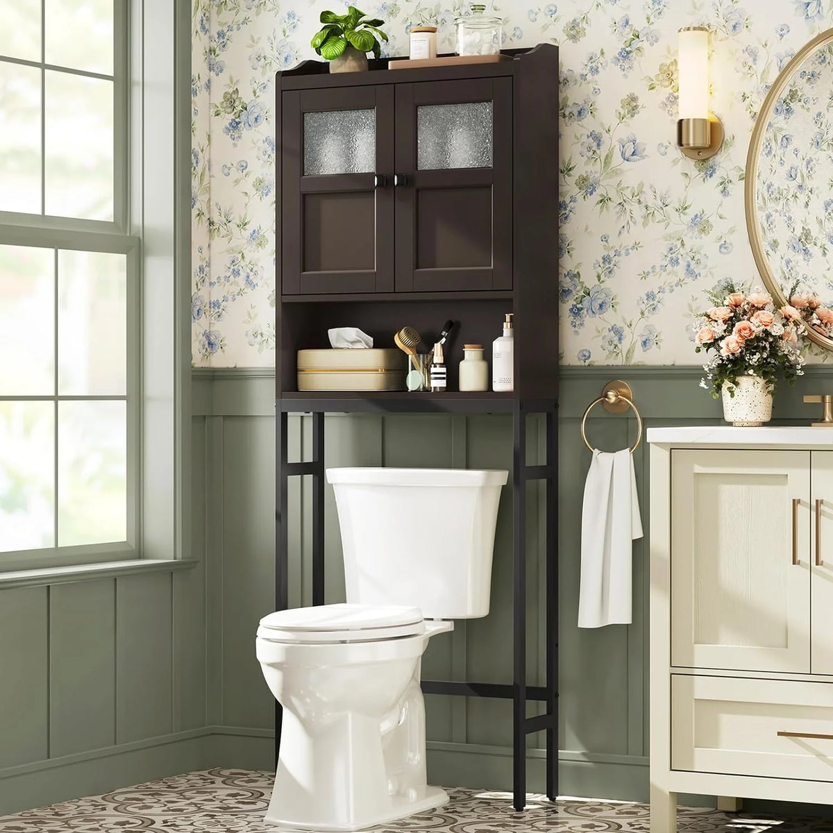 Over The Toilet Storage Cabinet with 2 Doors and Adjustable Shelf E881953