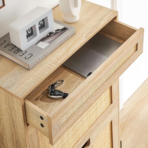 Rattan Shoe Storage Cabinet with 3 Flip Doors, 1 Drawer, and Adjustable 3-Tier Shelves L1130