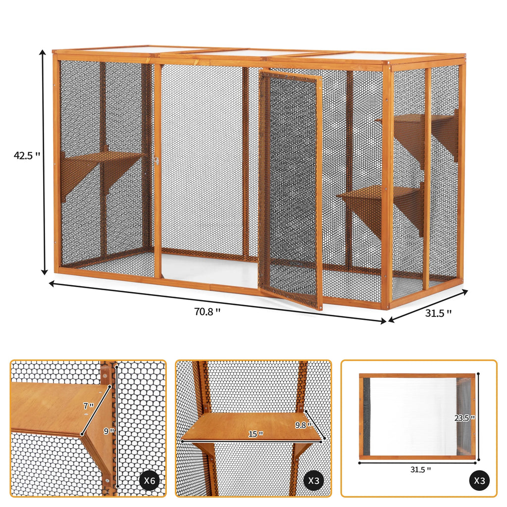 Wood Outdoor Cat House with Platforms J104