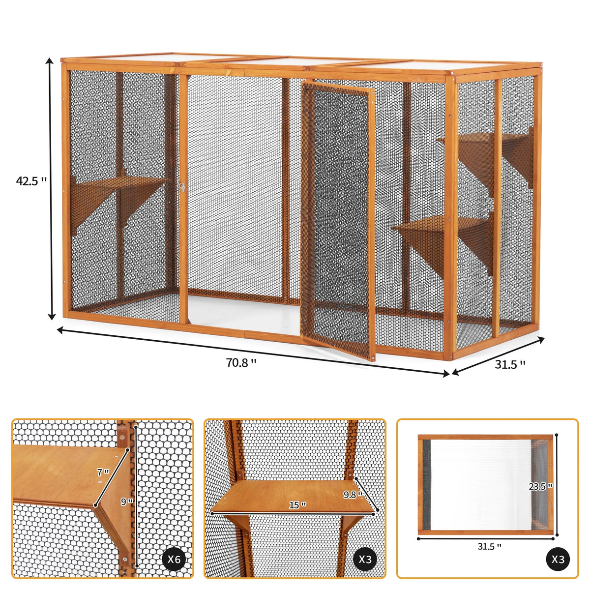 Wood Outdoor Cat House with Platforms J104