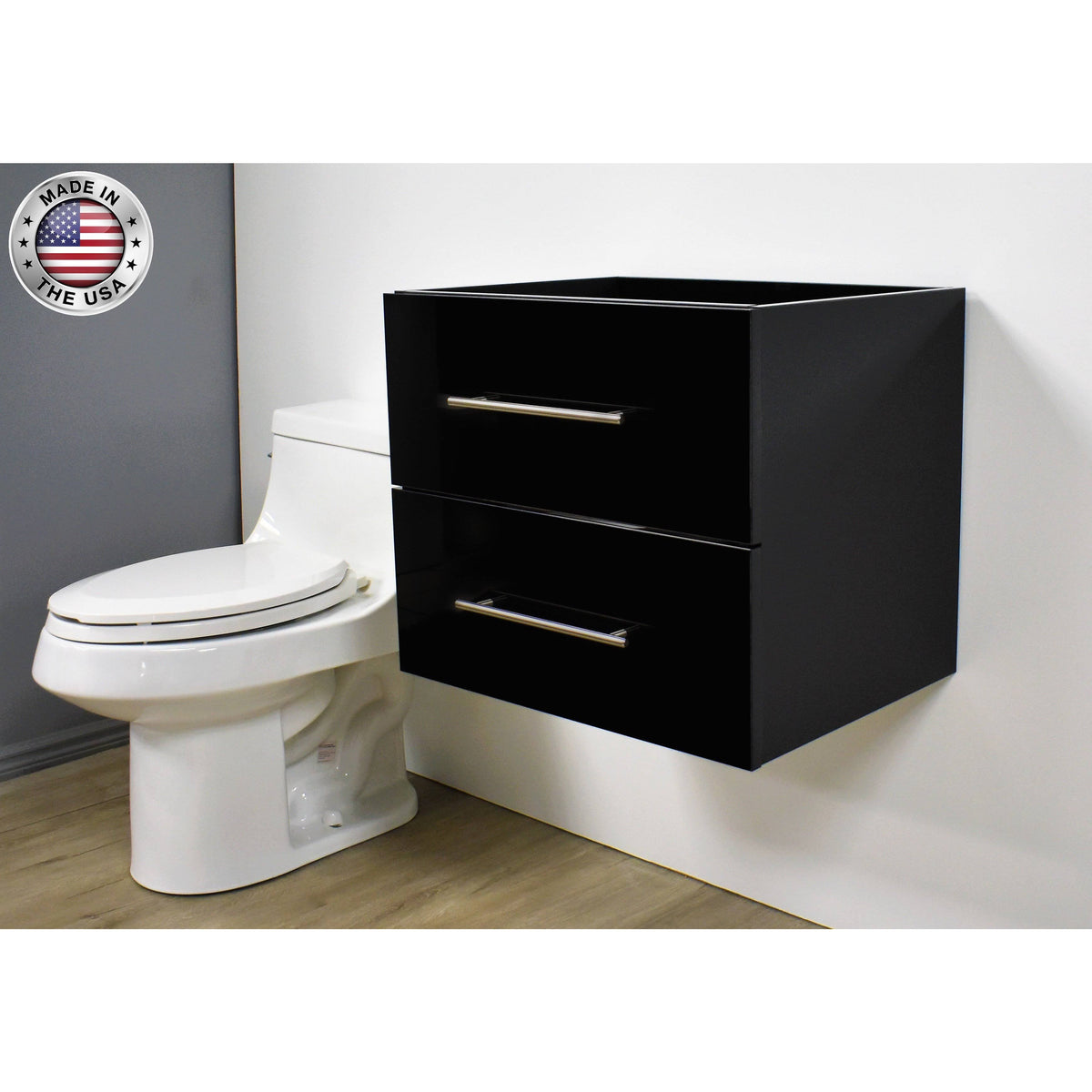 Glossy Black Wall-Mounted Floating Bathroom Vanity Cabinet J138