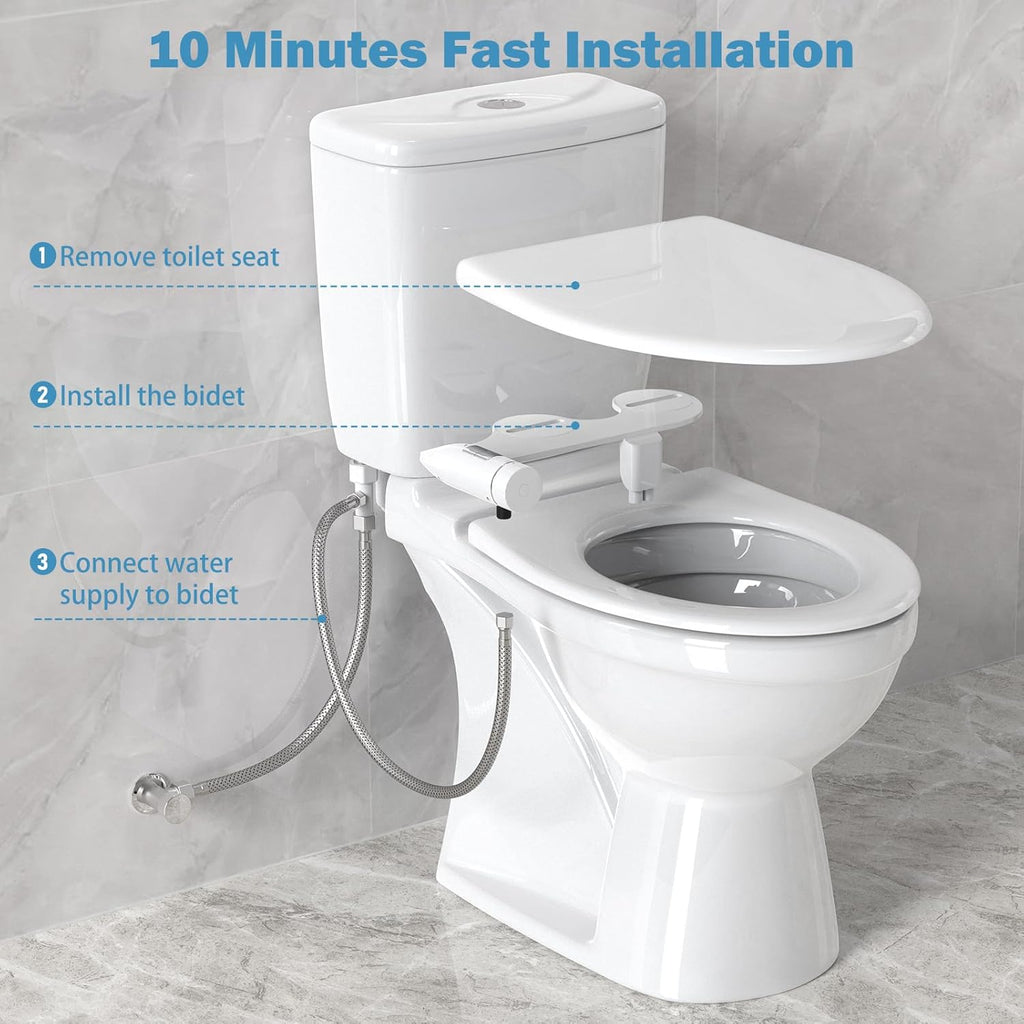Ultra-Slim Bidet Attachment, Dual Nozzles, Adjustable Water Pressure, Non-Electric, Auto Self Cleaning S81580
