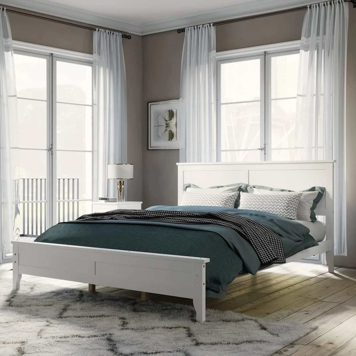 White Queen Size 5 Piece Wood Bedroom Furniture Set S33248