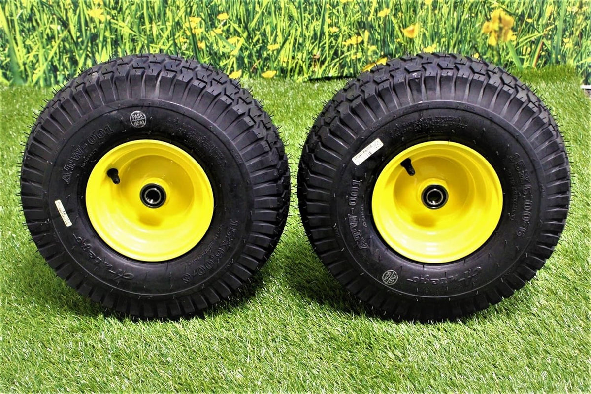 Set of 2 15x6.00-6 Tires & Wheels Assembly for Lawn Mowers, 4 Ply Turf Tires, Yellow Z9132