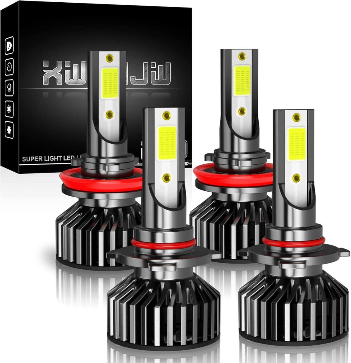 LED Headlight Bulbs, 9005 + 9006 High/Low Beam + 9006 Fog Light Bulbs, Pack of 6 Super White G610