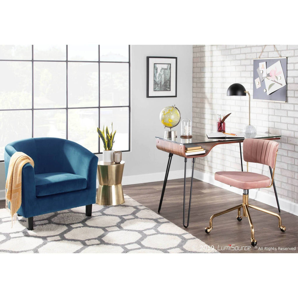 Blue Velvet Accent Chair with Black Wood Legs Y978