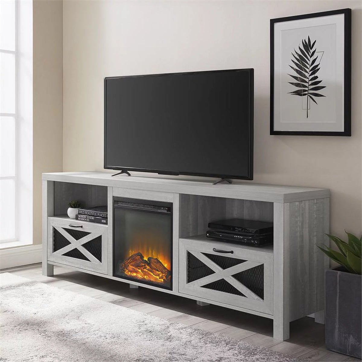 70" Stone Gray Fireplace TV Stand Q529097