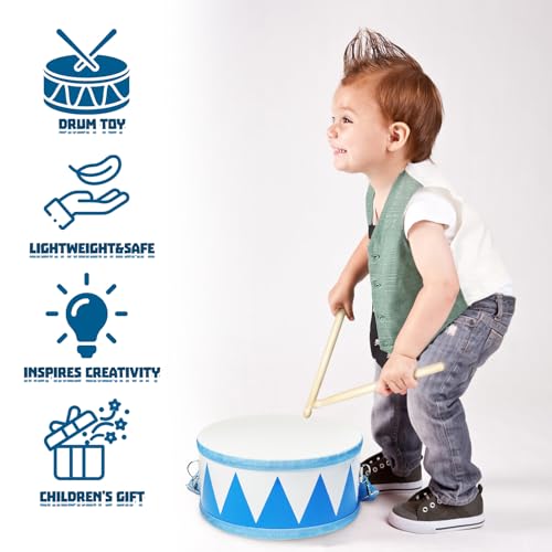 8" Wooden Kids Drum Set with Adjustable Strap and 2 Drumsticks O1273