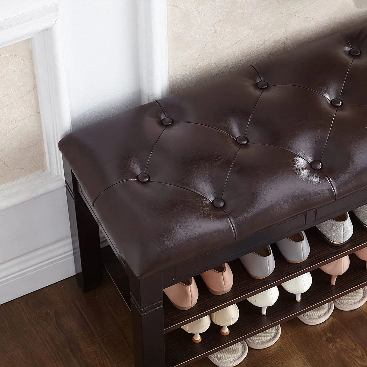 Brown Shoe Storage Bench with Cushion V4233