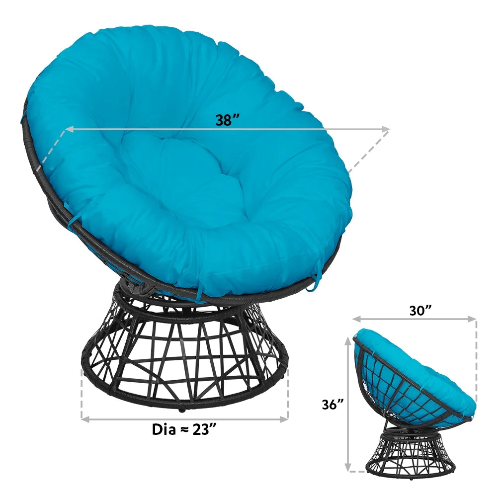 Outdoor Wicker Papasan Chair with 360-Degree Swivel and Aqua Cushion Z580