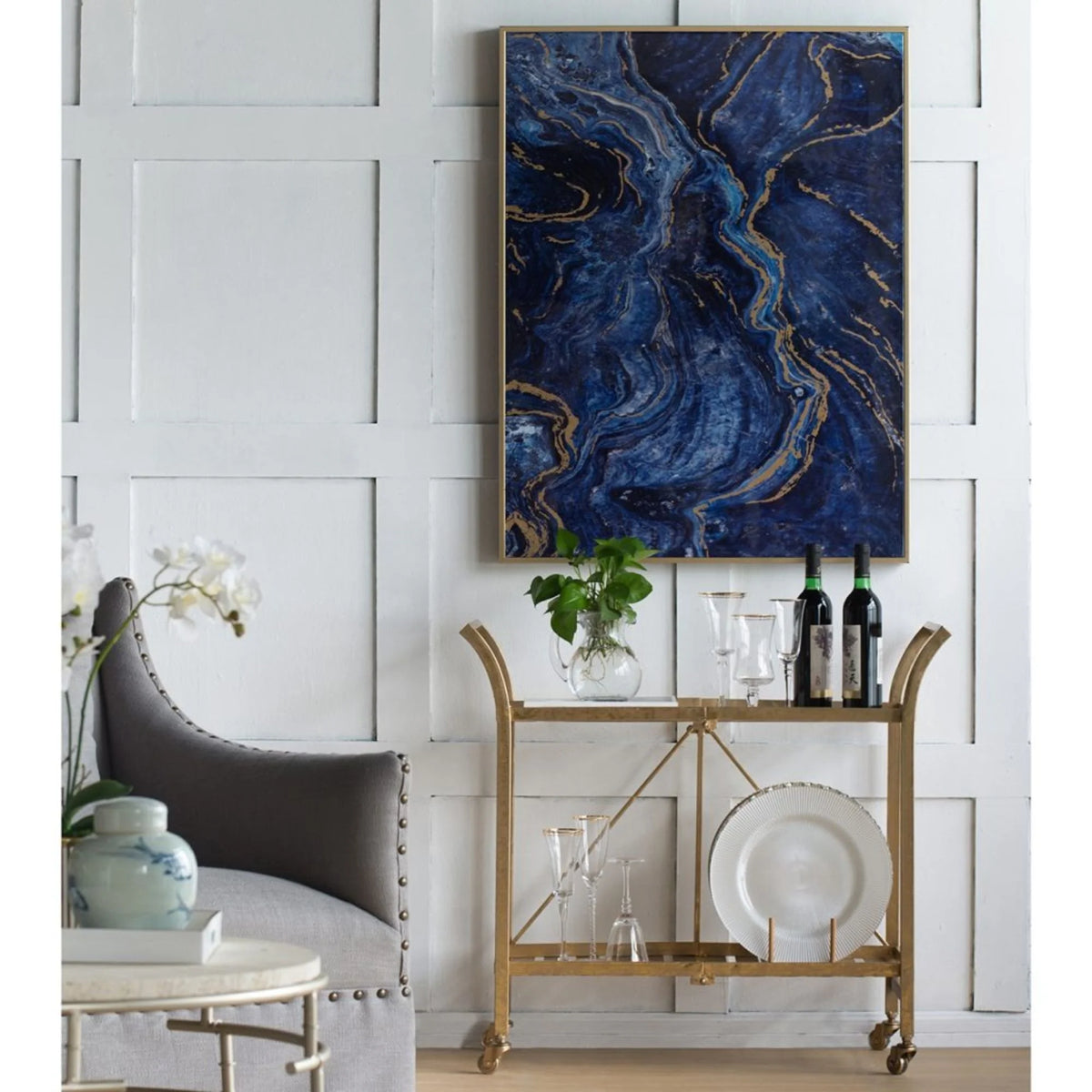 Blue Marble Design Rectangular Wall Art Set of 2 N212
