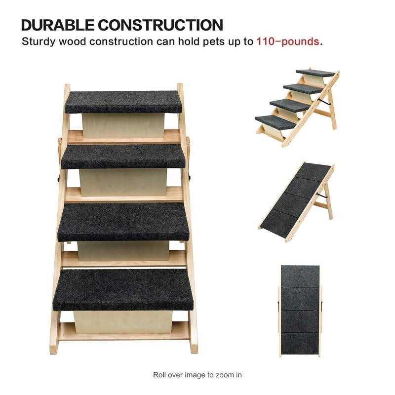 Foldable 4 Levels Wooden Pet Stairs & Ramp J76795