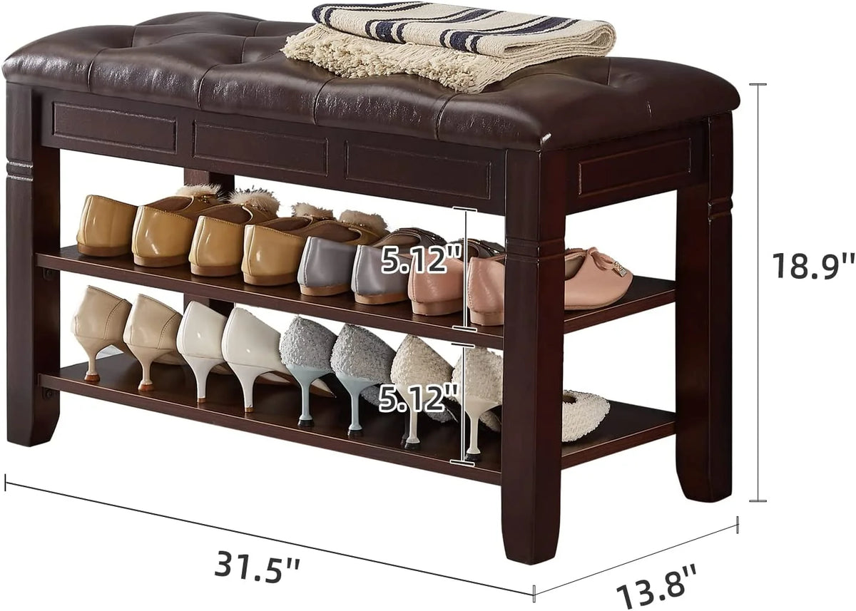 Brown Shoe Storage Bench with Cushion V4233