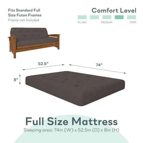 8-Inch Pocket Spring Coil Futon Mattress, Full, Taupe Gray C50170