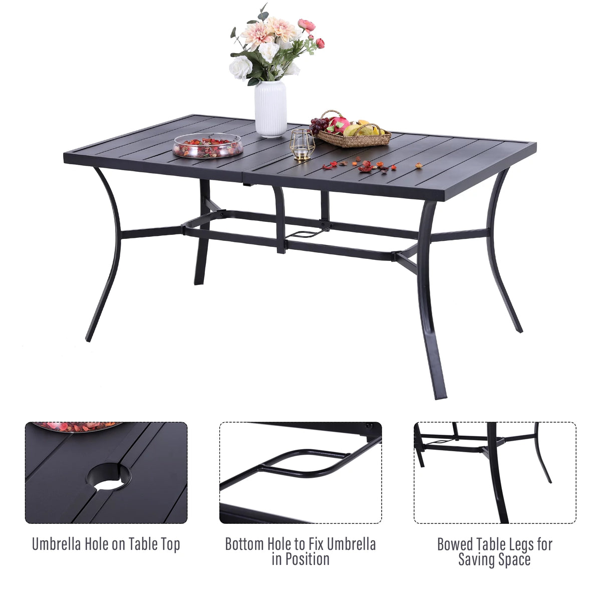 7 Piece Outdoor Patio Dining Set with 6 Cushioned Swivel Chairs and Teak Wood Table U435589