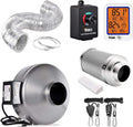 6 Inch 442 CFM Inline Duct Ventilation Fan with Carbon Filter, Variable Speed Adjuster, Digital Hygrometer Thermometer, 25 feet Vent Hose Combo, 1-Pair Rope Clip Hanger T5939