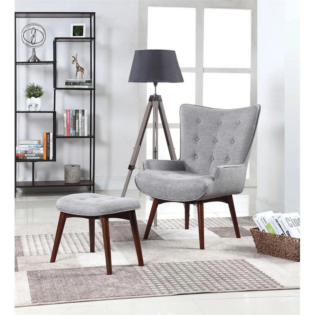 Grey and Brown Upholstered Accent Chair with Ottoman J85611