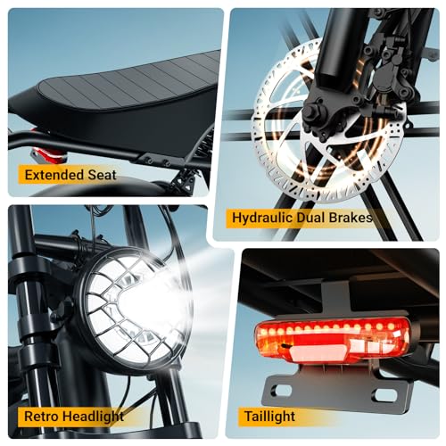 1500W Peak Brushless Motor 28 MPH 60 Miles Fat Tire E Bike with 48V 15Ah Removable Battery 20" Electric Dirt Bike Hydraulic Suspension 7-Speed M846