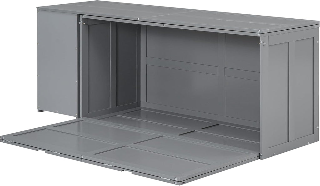 Gray Queen Size Murphy Cabinet Bed with Rotatable Desk and Shelves S771264