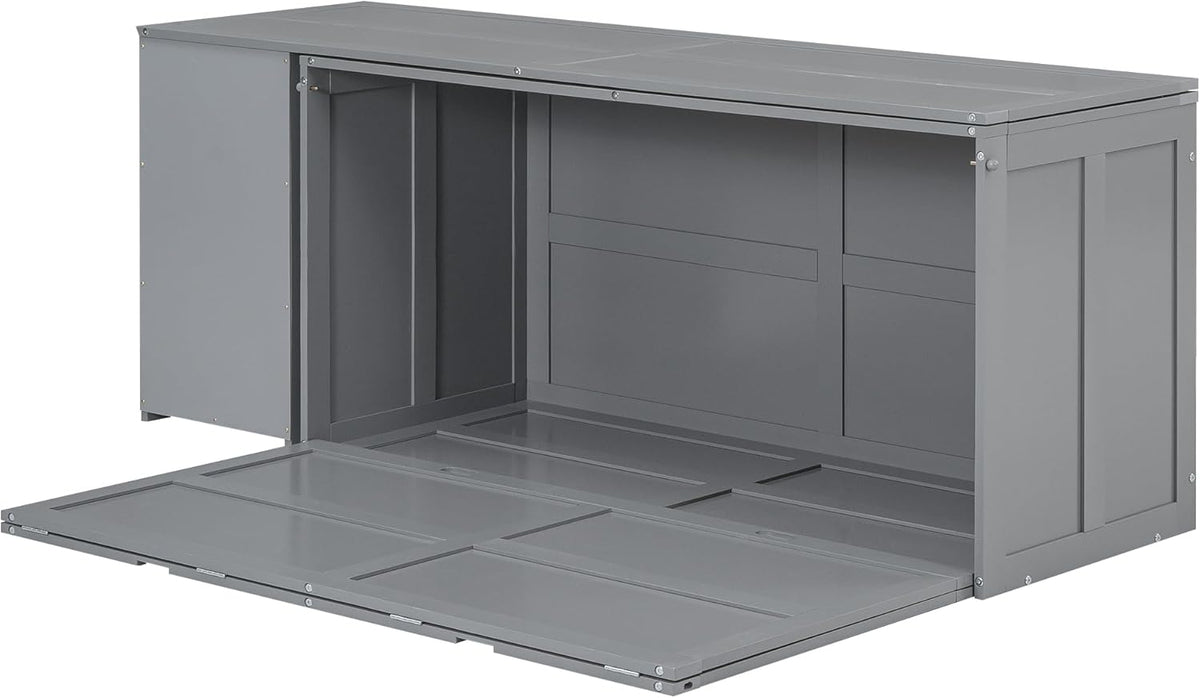 Gray Queen Size Murphy Cabinet Bed with Rotatable Desk and Shelves S771264