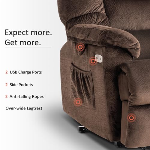 Triple Motor Power Lift Recliner Chair Sofa with Adjustable Headrest, Fabric (Brown) C47400