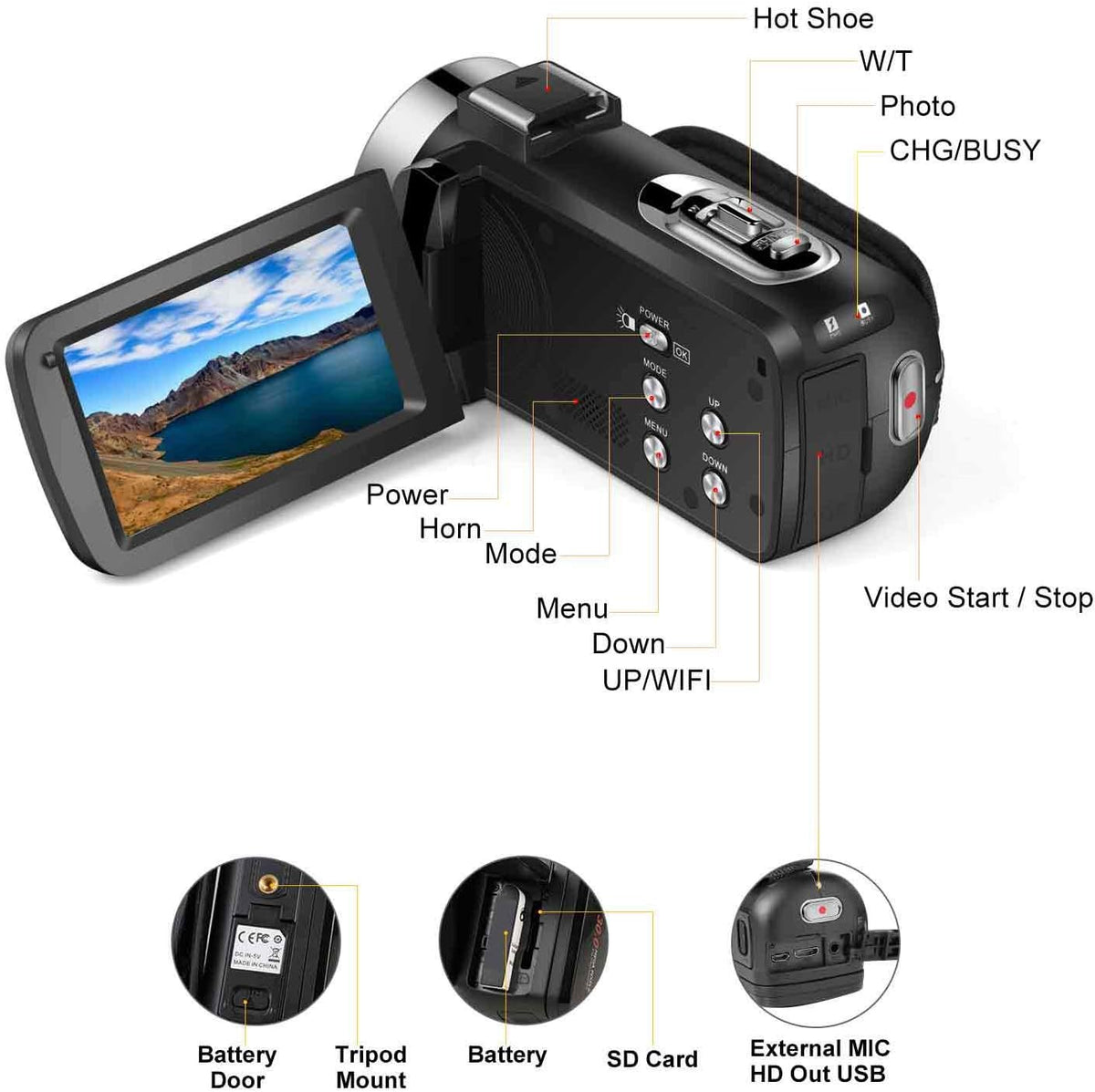 FHD 1080P 30FPS 24MP 16X Digital Zoom 3 Inch Touch Screen Video Camera Camcorder with Remote Control and Tripod K983