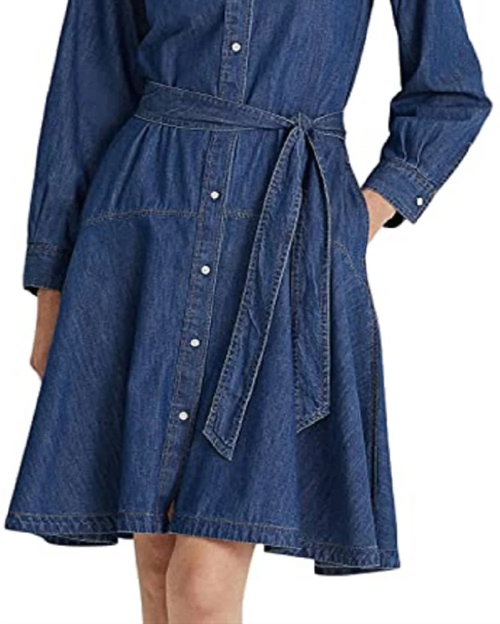 Blue Belted Denim Shirtdress Size 10 D503