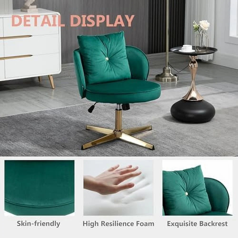 Swivel Office Desk Chair no Wheels Adjustable Computer Chair Beige R34608