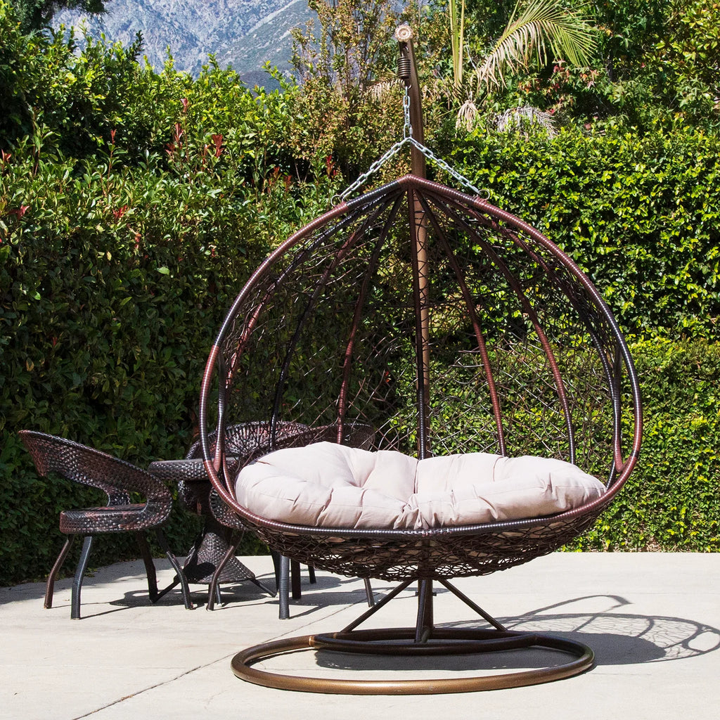 Gray Wicker Patio Swing Chair with Cushion Mat G375290