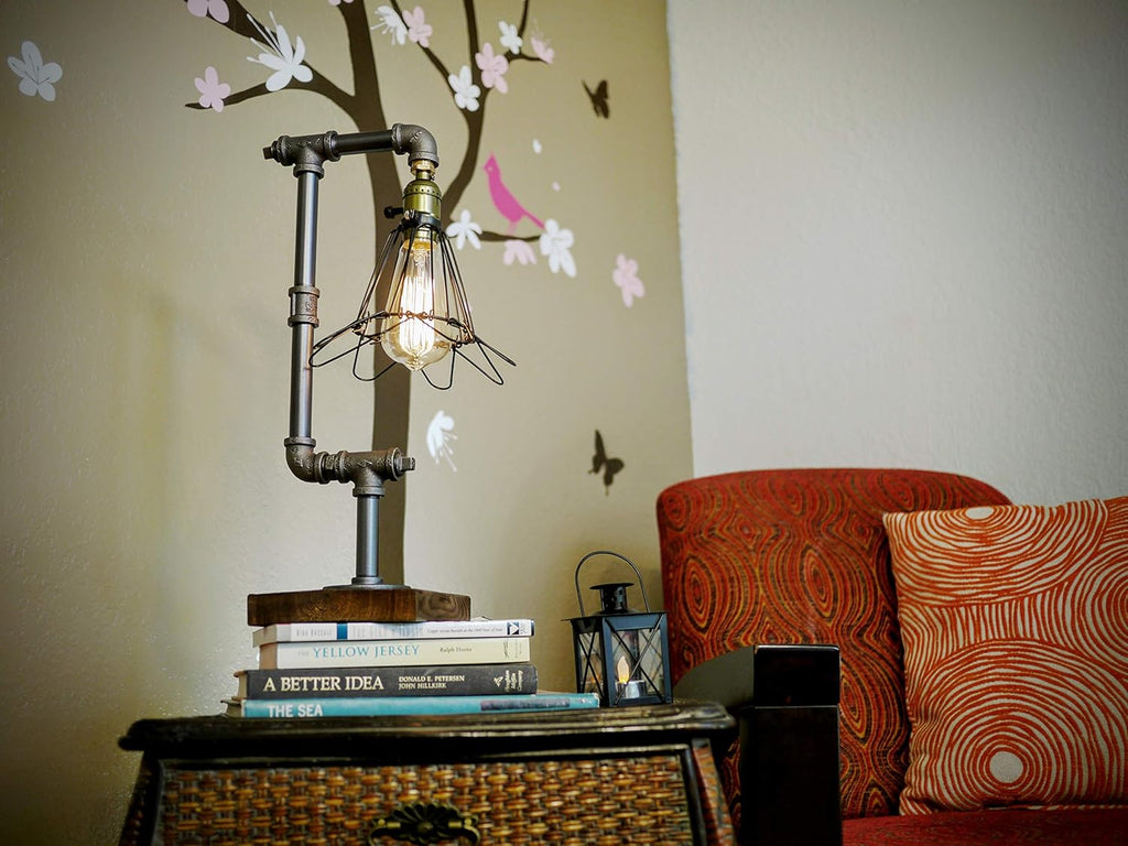 Pack of 2 Steampunk Table Lamp with Wood Base Iron Retro Lighting T187530