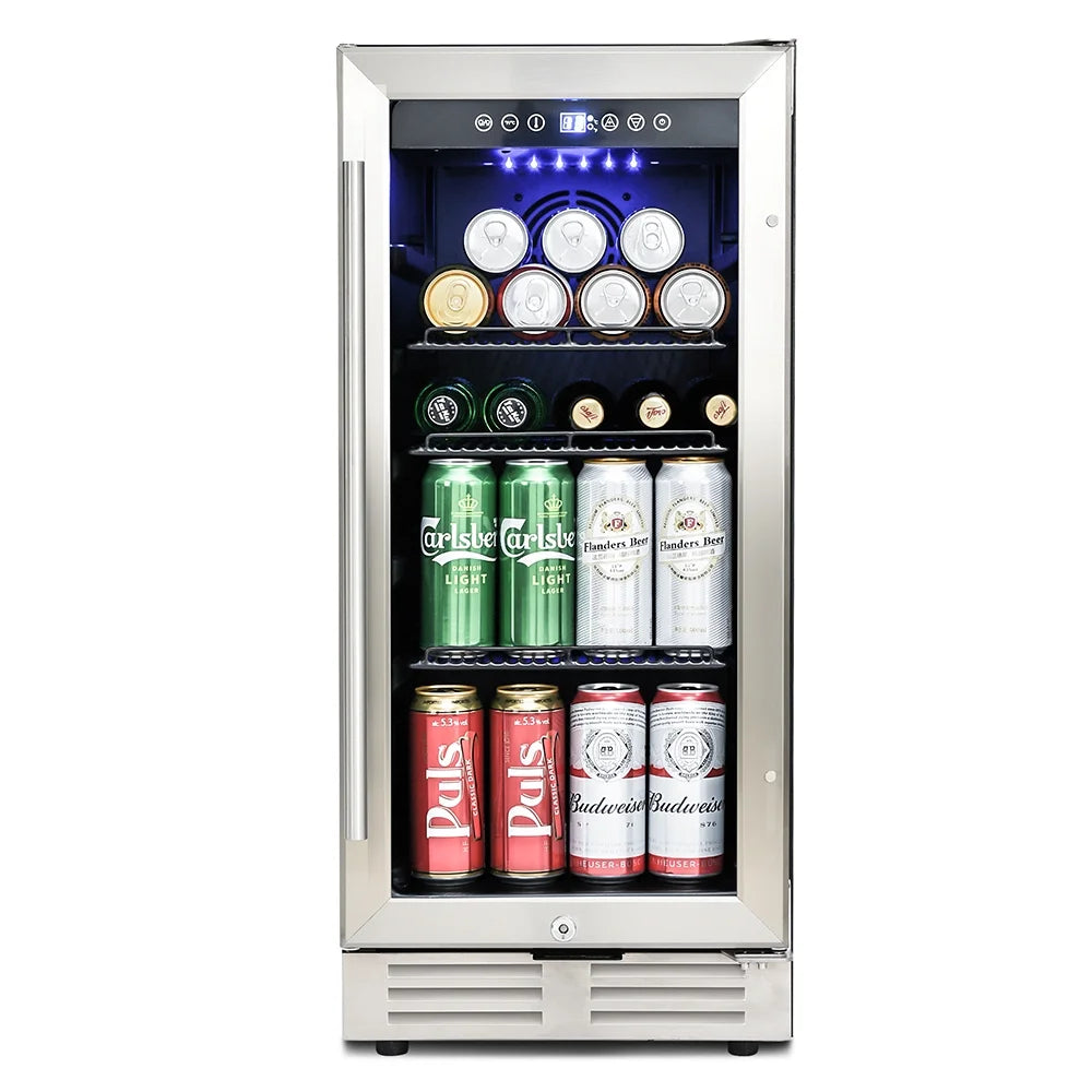 Freestanding Beverage Refrigerator Stainless Steel 120-Can Capacity L897
