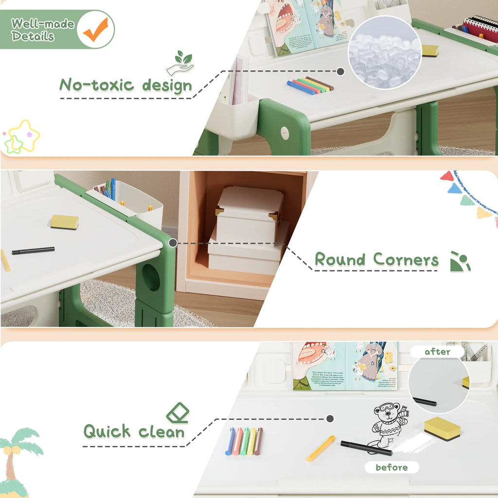 Green 3 in 1 Kids Table and Chair Set with Storage E50729