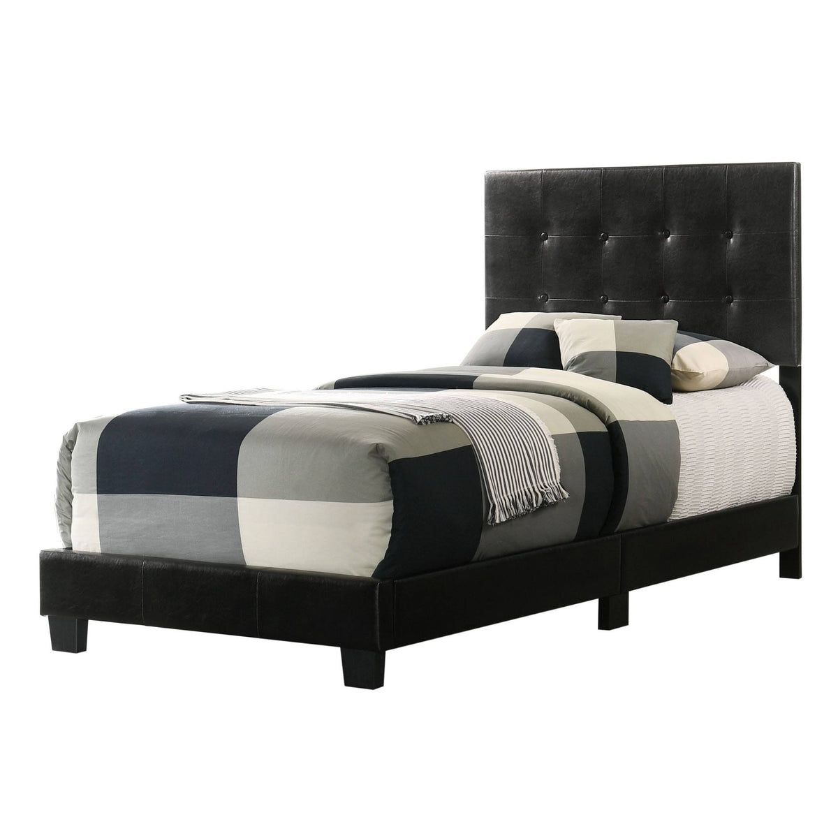 Black Faux Leather Twin Bed R3366