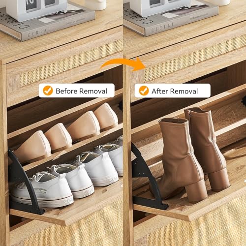 Rattan Shoe Storage Cabinet with 3 Flip Doors, 1 Drawer, and Adjustable 3-Tier Shelves L1130