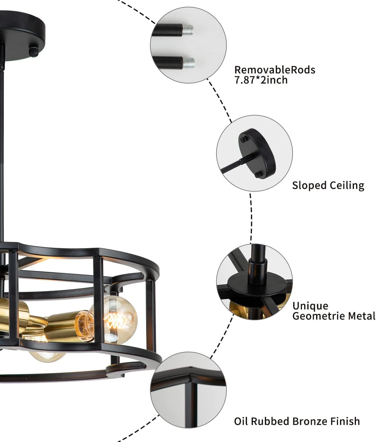4-Light Black Drum Ceiling Chandelier I401791