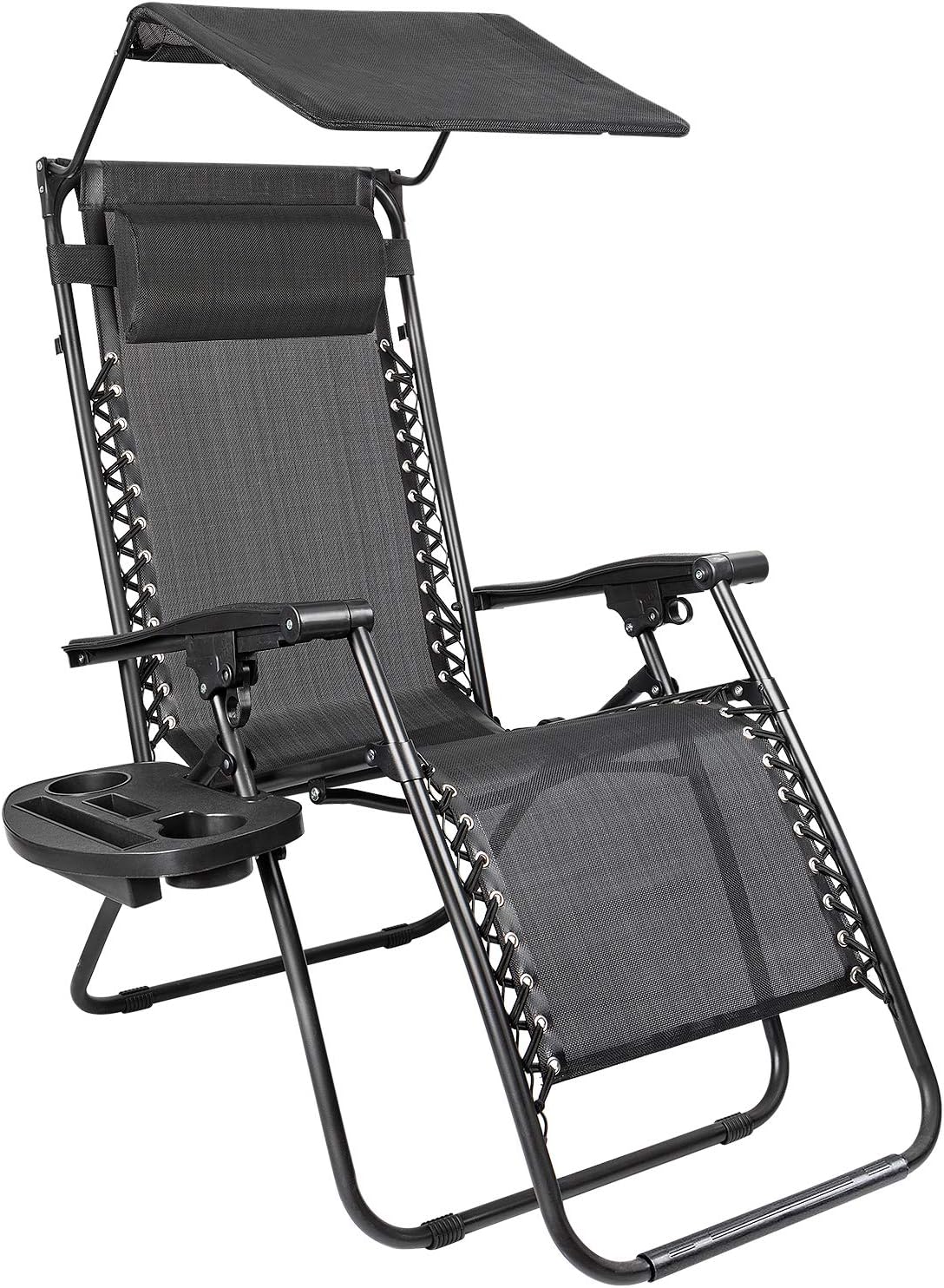 Zero Gravity Outdoor Recliner Lounge Chair with Canopy and Cup Holder Beige H737