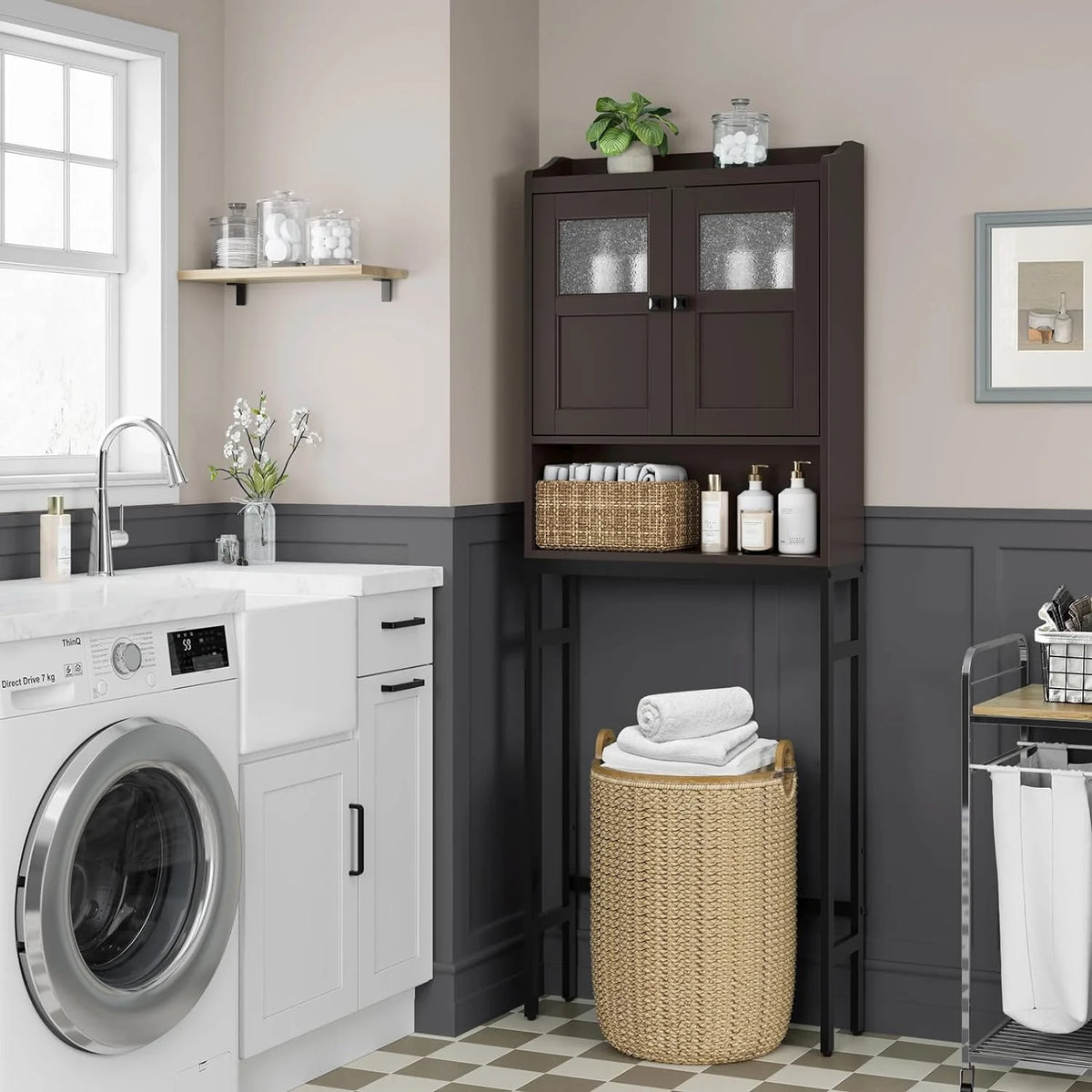 Over The Toilet Storage Cabinet with 2 Doors and Adjustable Shelf E881953