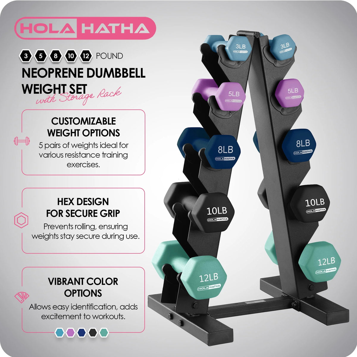 Neoprene Dumbbell Weight Set with Rack T5396
