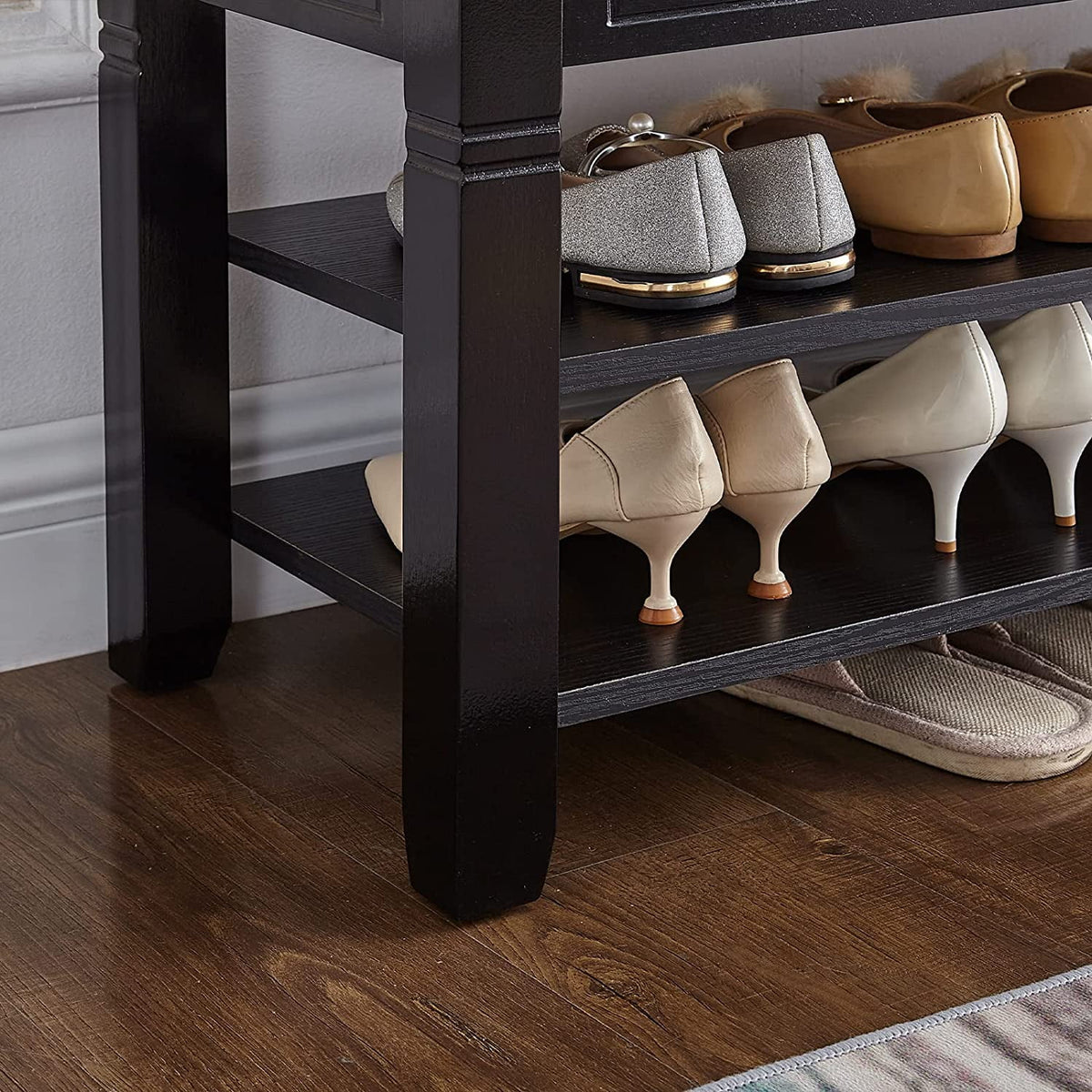 Brown Shoe Storage Bench with Cushion V4233