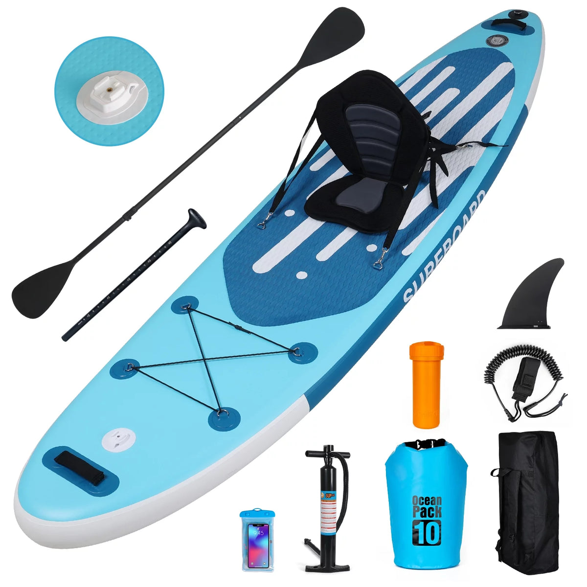 11 Ft Inflatable Stand Up Paddle Board and Sit-on Kayak Set J253205