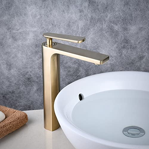 Brushed Gold Vessel Sink Faucet and Drain Combo R6205