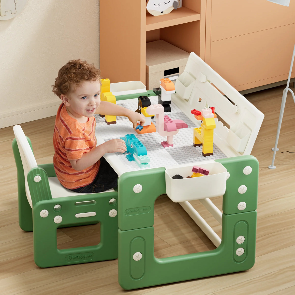 Green 3 in 1 Kids Table and Chair Set with Storage E50729