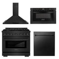 36 in. Gas Range, Range Hood, Microwave Drawer, Dishwasher Black Stainless Steel R664