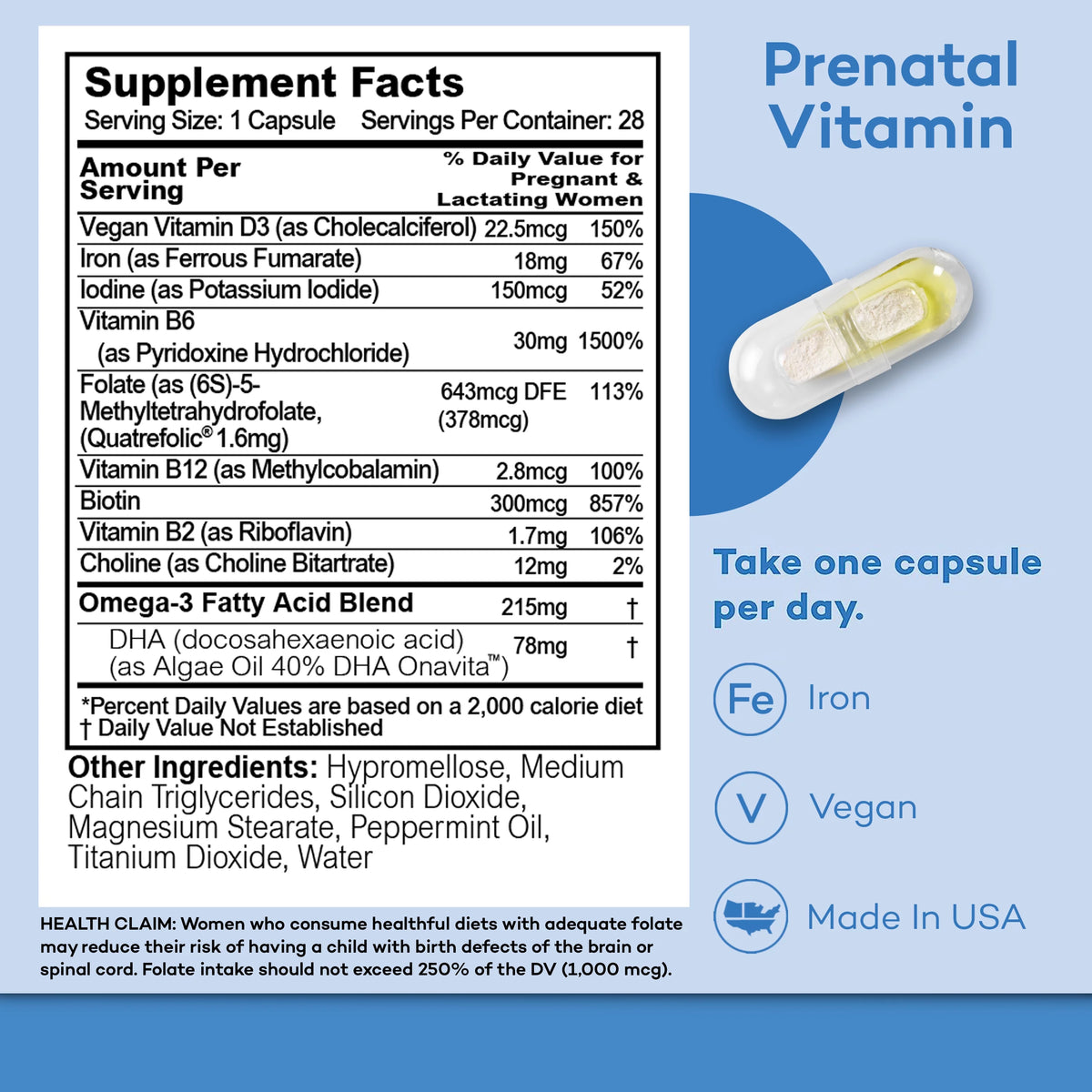 Prenatal Vitamins 28 Capsules N713