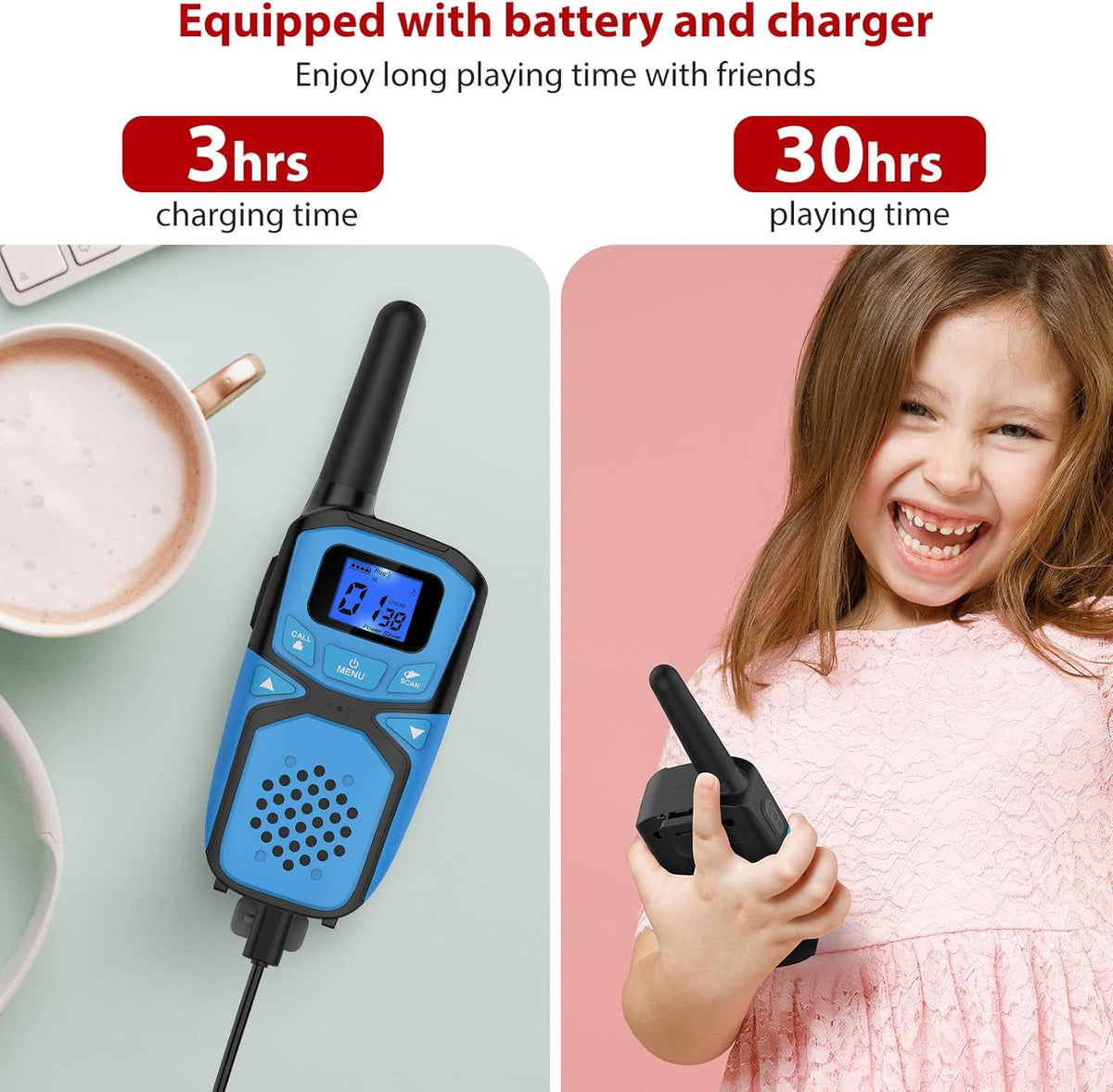 Walkie Talkie with Batteries and Charger (Blue Pink White Orange Green) R73959